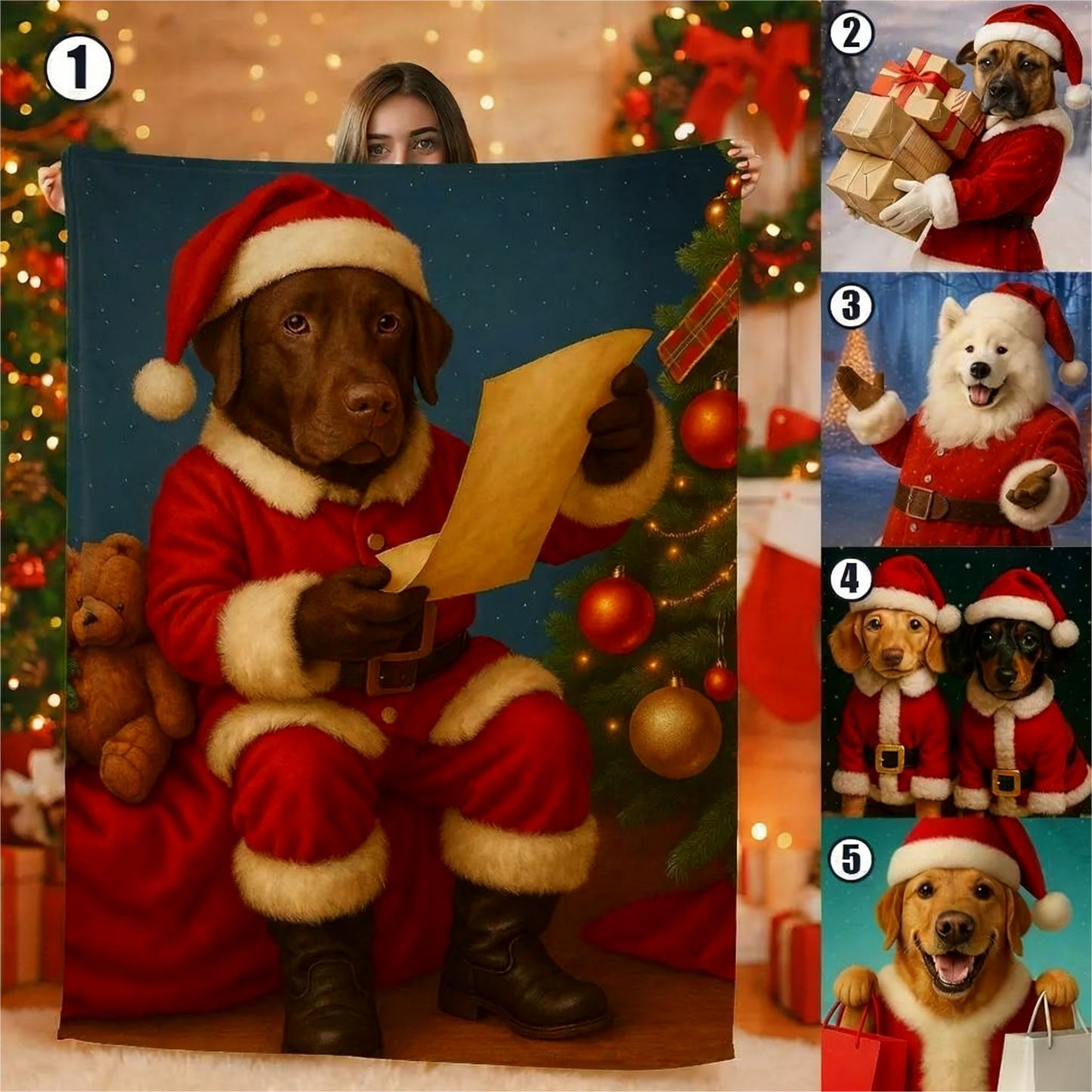 Custom Christmas Pet Art Portrait Blanket