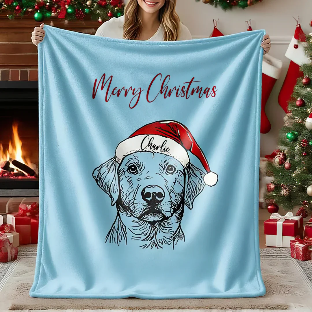 Personalized Christmas Pet Portrait Blanket Custom Dog Cat Photo Blanket Christmas Gift For Pet Lovers