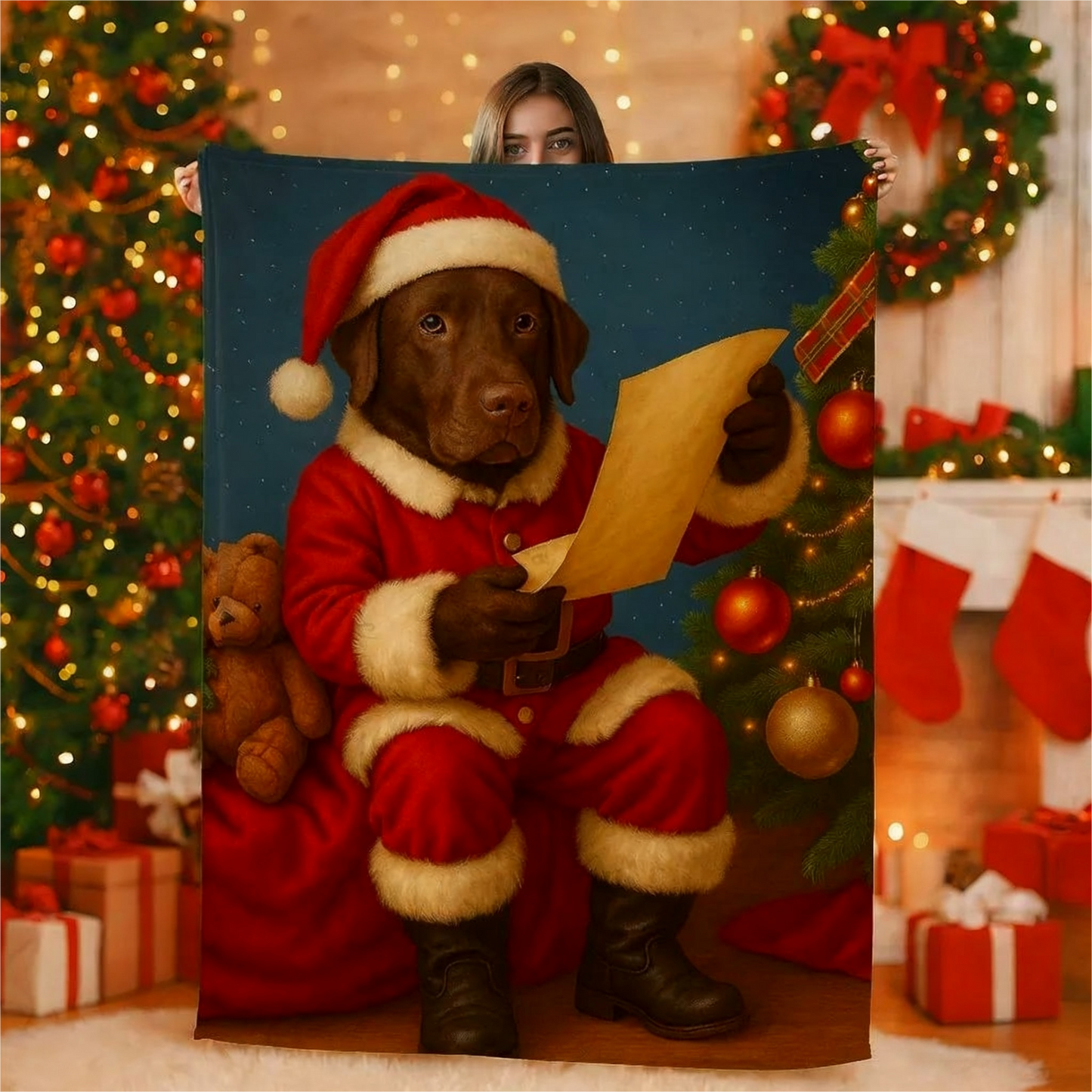 Custom Christmas Pet Art Portrait Blanket