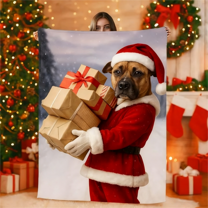 Custom Christmas Pet Art Portrait Blanket