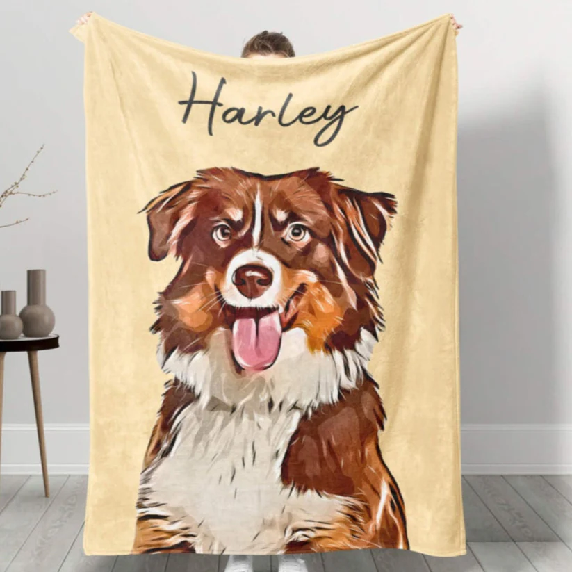 Personalized Pet Photo Blanket with Name Christmas Keepsake Gift for Pet Lovers