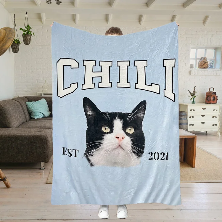 Custom Pet Memorial Blanket with Pet Photo – Personalized Pet Remembrance Gift for Dog Cat Lovers